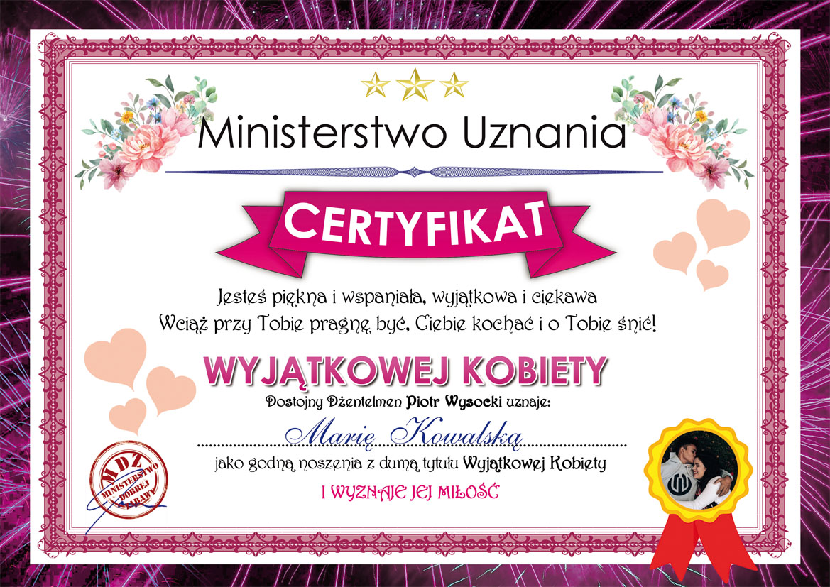 Pomysł na prezent dla niej - Certyfikat Wyjątkowej Kobiety